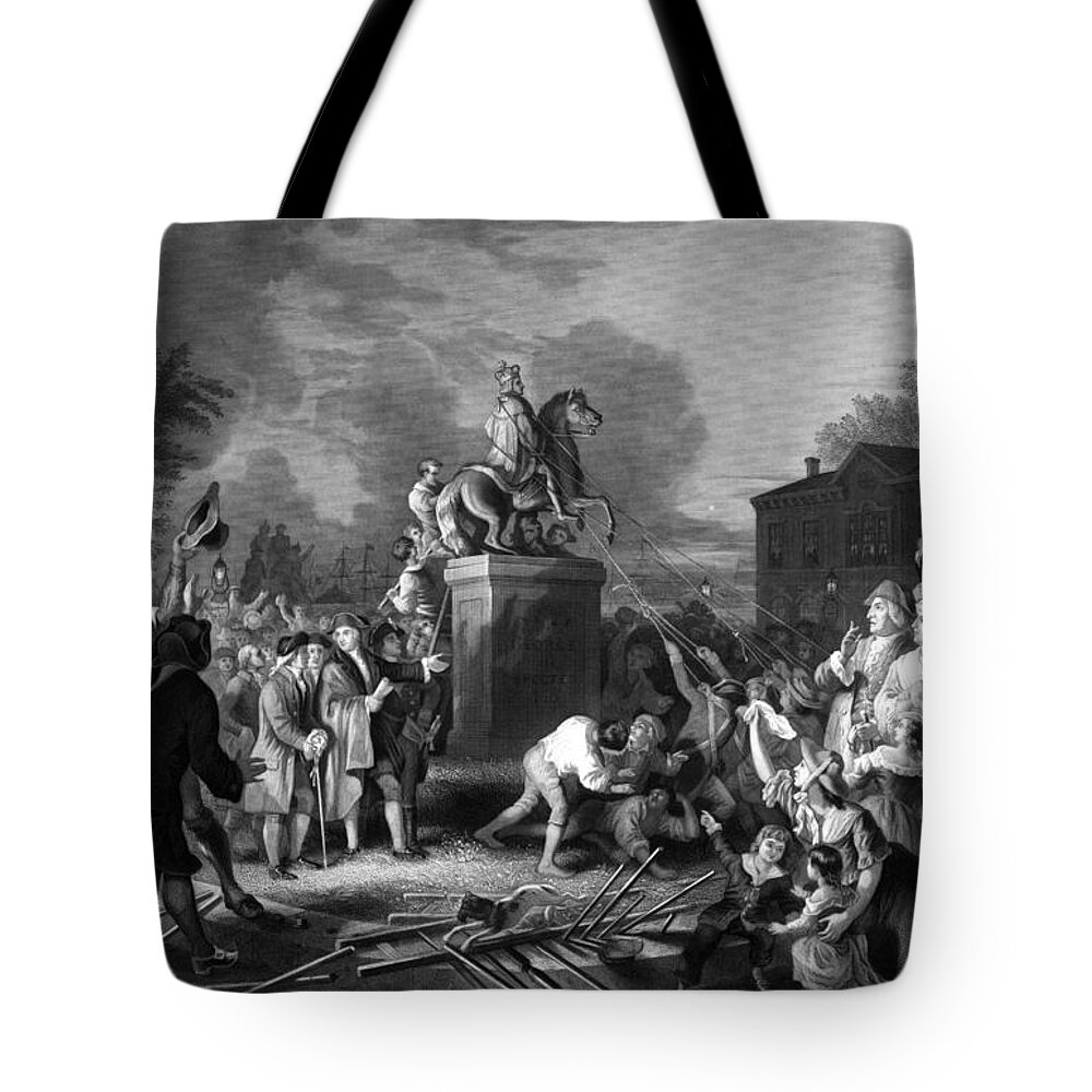 Revolution Tote Bag featuring the painting Pulling down the statue of George III by War Is Hell Store
