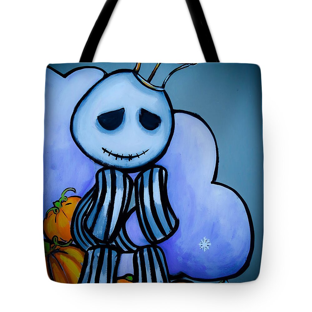 Nightmare Before Christmas Tote Bag featuring the painting Pumpkin King's Lament by Marisela Mungia