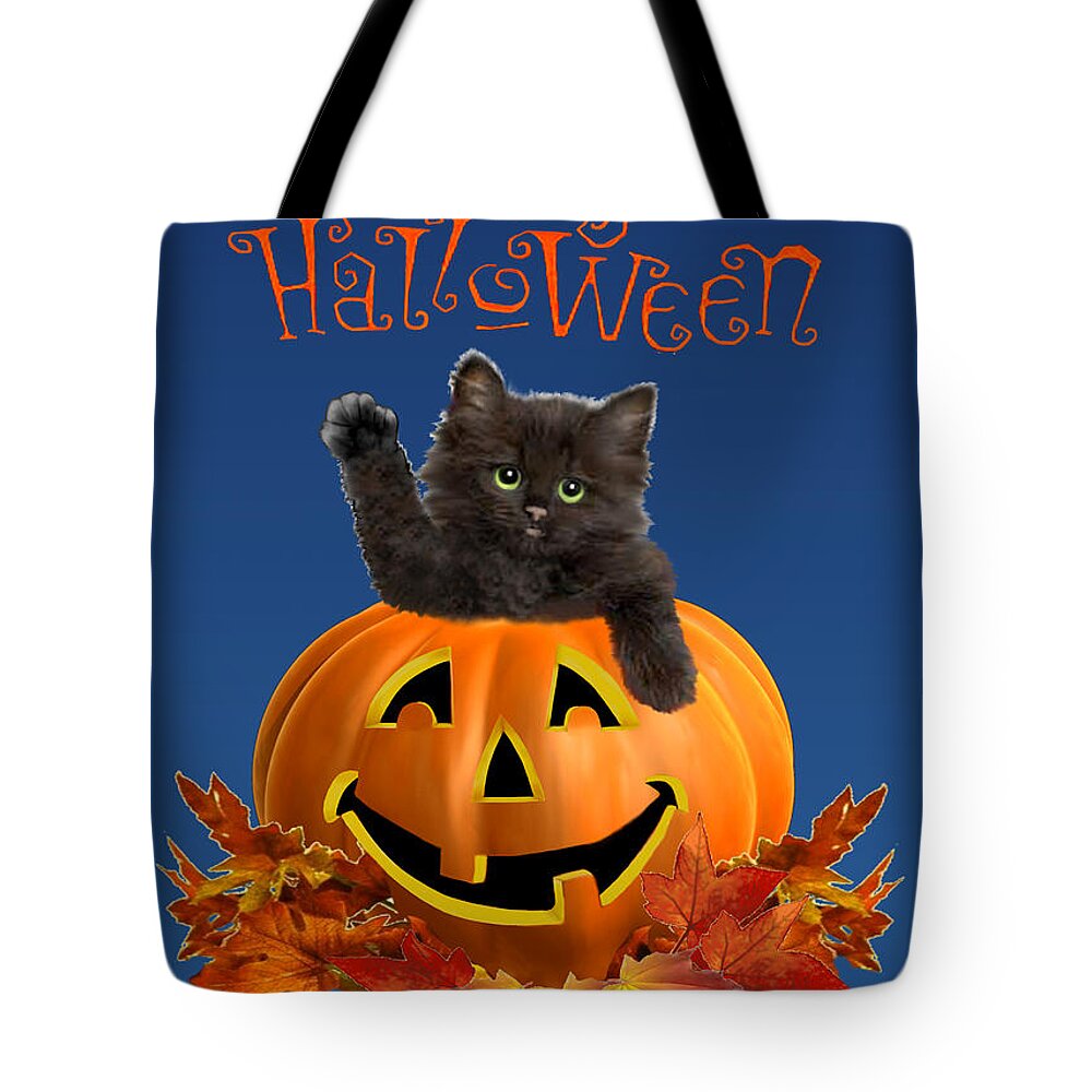 Halloween Tote Bag featuring the digital art Pumpkin Kitty by Glenn Holbrook