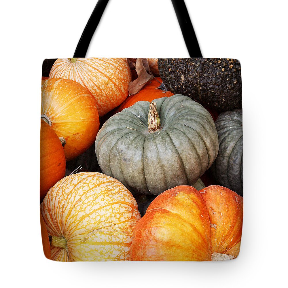 Pumpkins Tote Bag featuring the photograph Pumpkin Pile by Art Block Collections