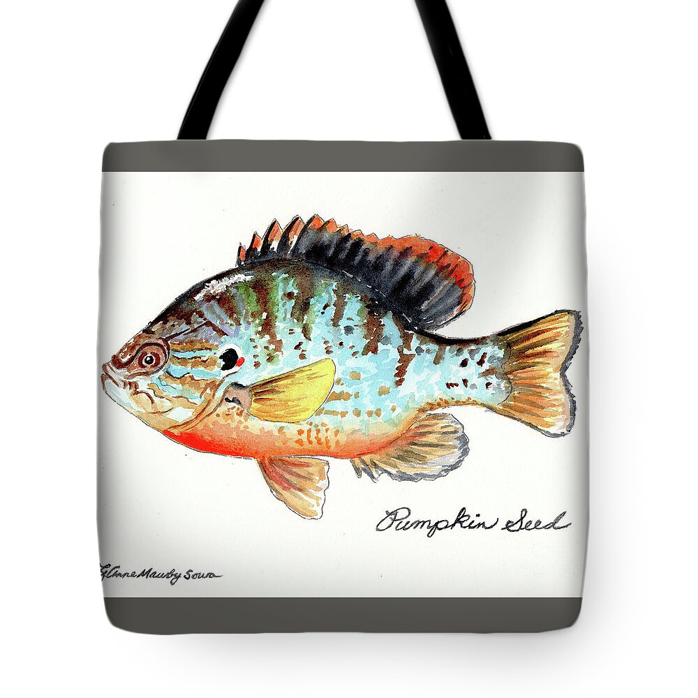 Pumpkinseed Tote Bag featuring the painting Pumpkin Seed Fish by LeAnne Sowa