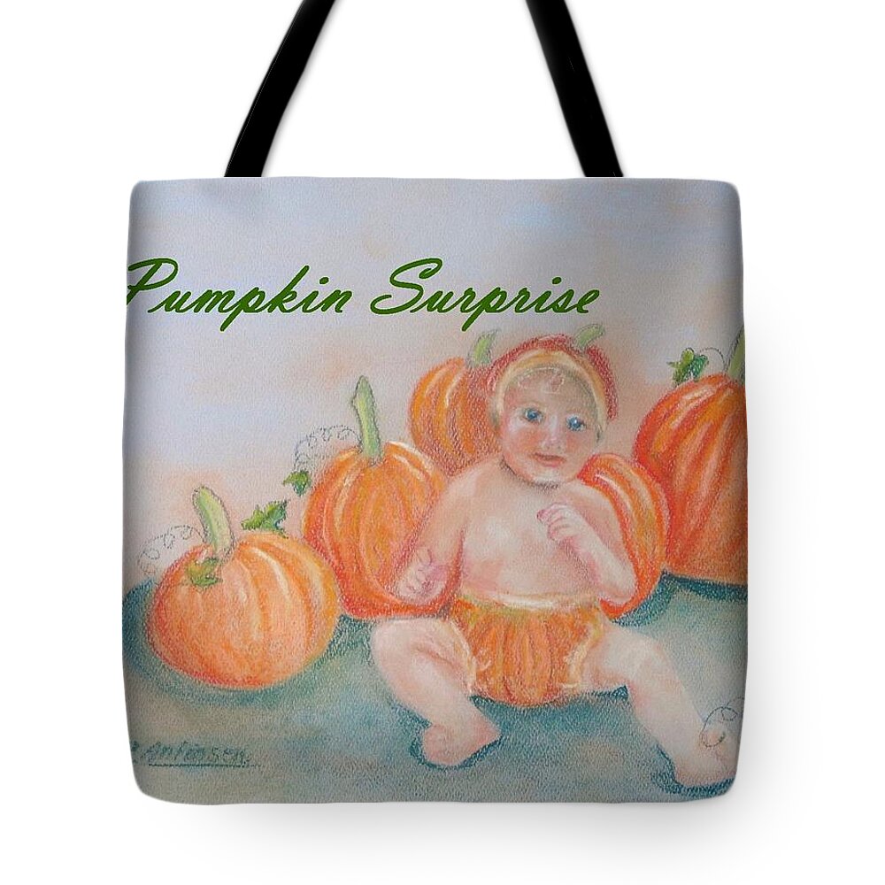 Baby Tote Bag featuring the drawing Pumpkin Surprise by Carol Allen Anfinsen