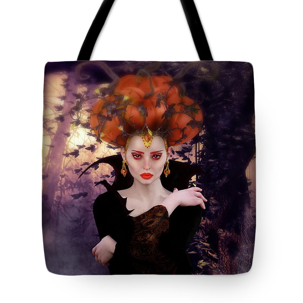 Pumpkin Witch Tote Bag featuring the digital art Pumpkin Witch by Shanina Conway