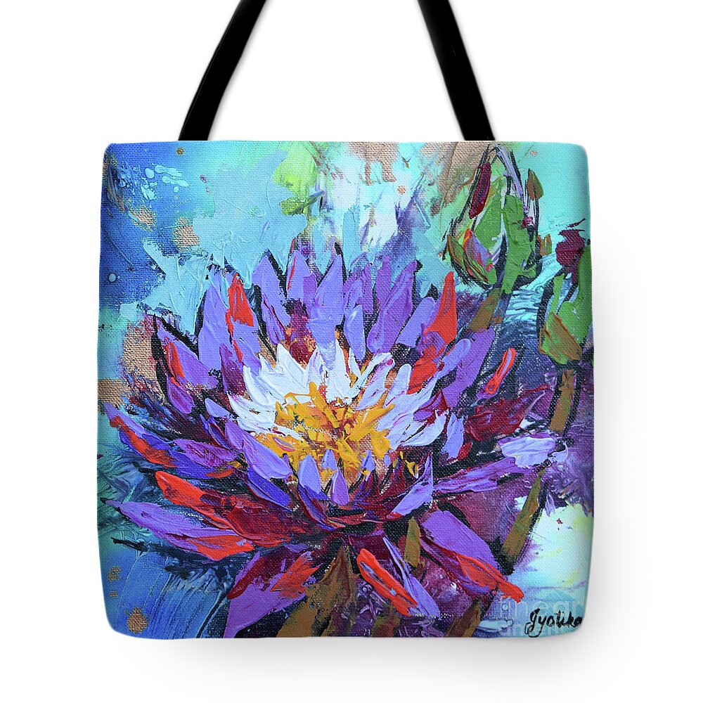 Flowers Tote Bag featuring the painting Purple Lotus by Jyotika Shroff