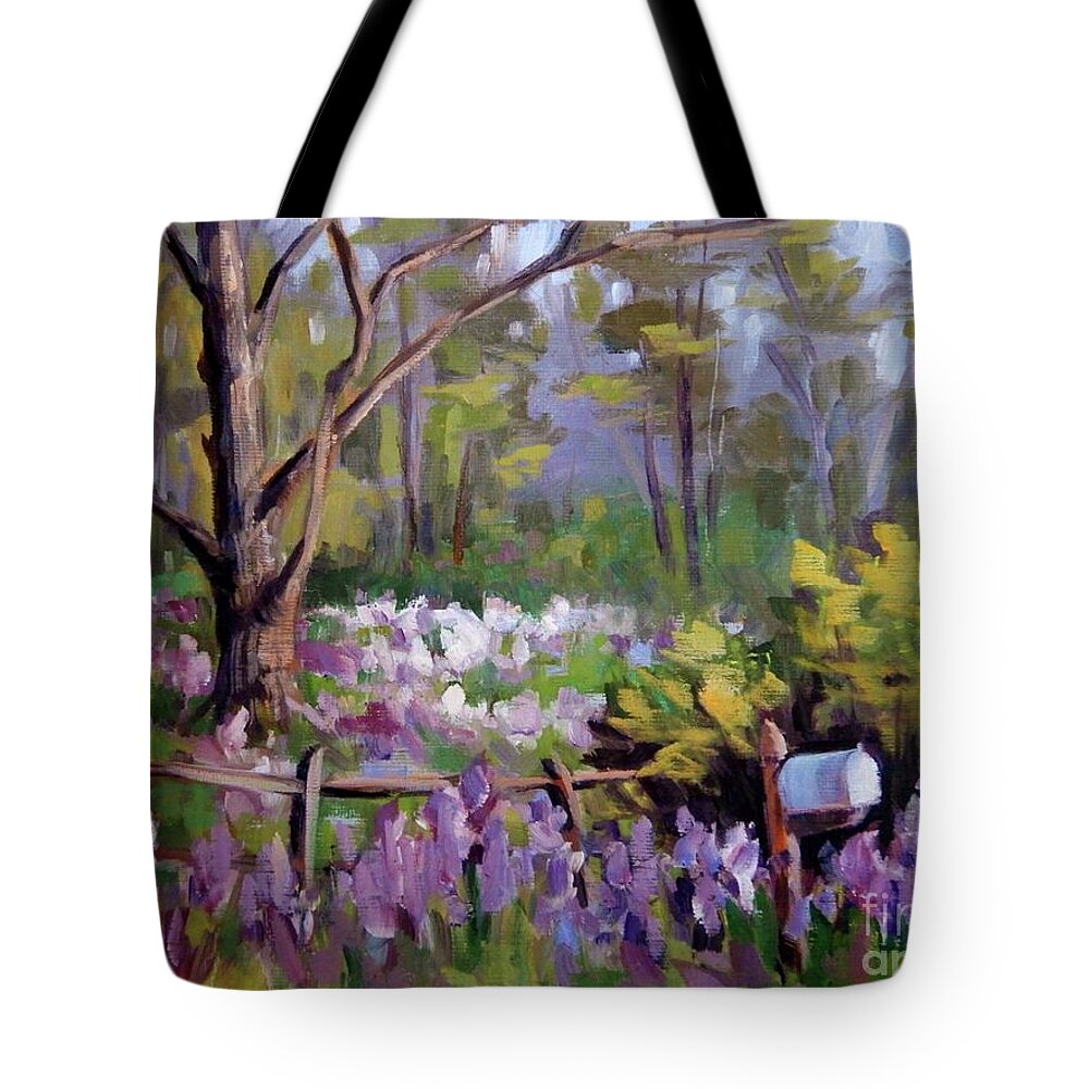 Tree Tote Bag featuring the painting Purple and Green by K M Pawelec