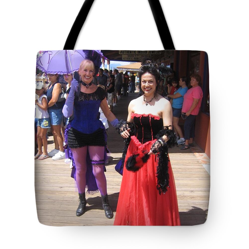 Purple And Red Costumes Tombstone Arizona 2004 Tote Bag featuring the photograph Purple and red costumes Tombstone Arizona 2004 by David Lee Guss