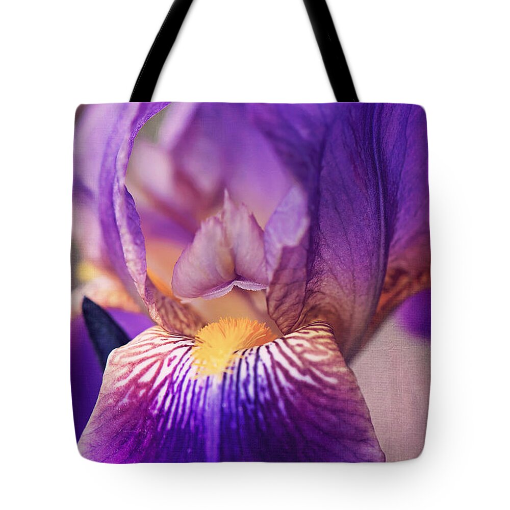 Purple Bearded Iris Tote Bag featuring the photograph Purple Bearded Iris Wall Art by Gwen Gibson