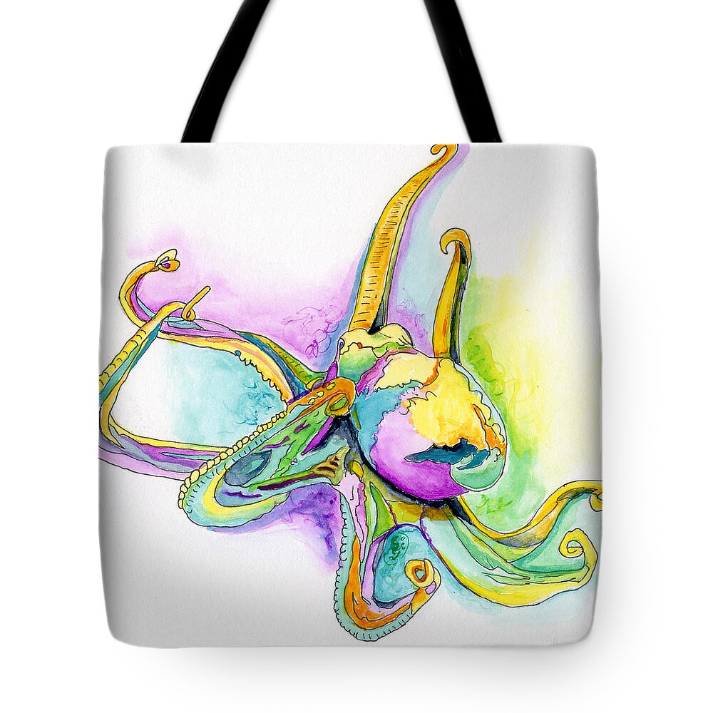 Purple Tote Bag featuring the painting Purple Blue Yellow Sea Watercolor Series 2 Octopus by Shelly Tschupp