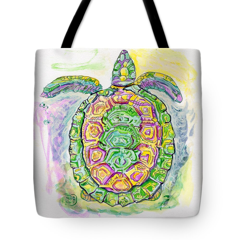Purple Tote Bag featuring the painting Purple Blue Yellow Sea Watercolor Series 2 Turtle by Shelly Tschupp