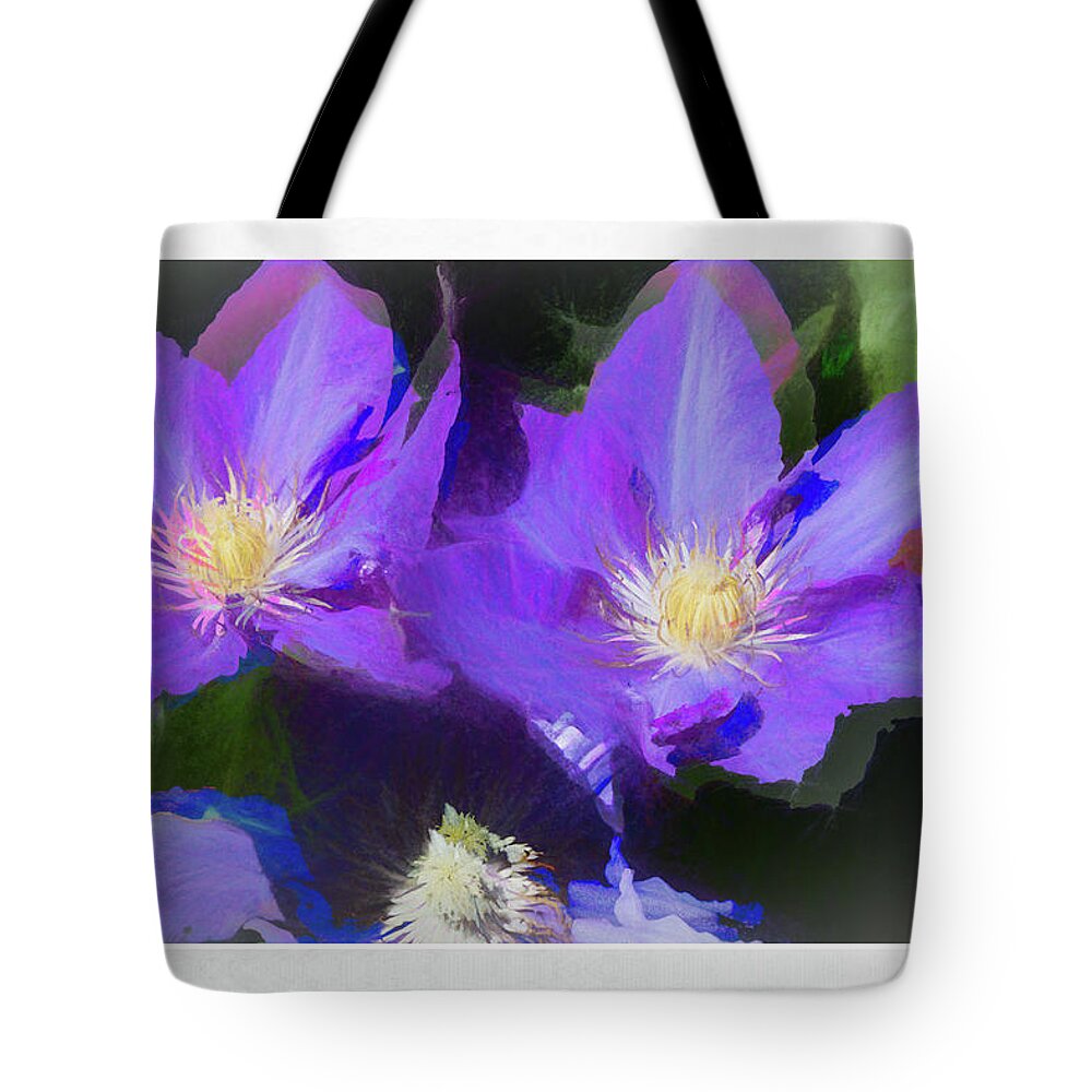 Flower Impressions Tote Bag featuring the photograph Purple Clementis by Natalie Rotman Cote