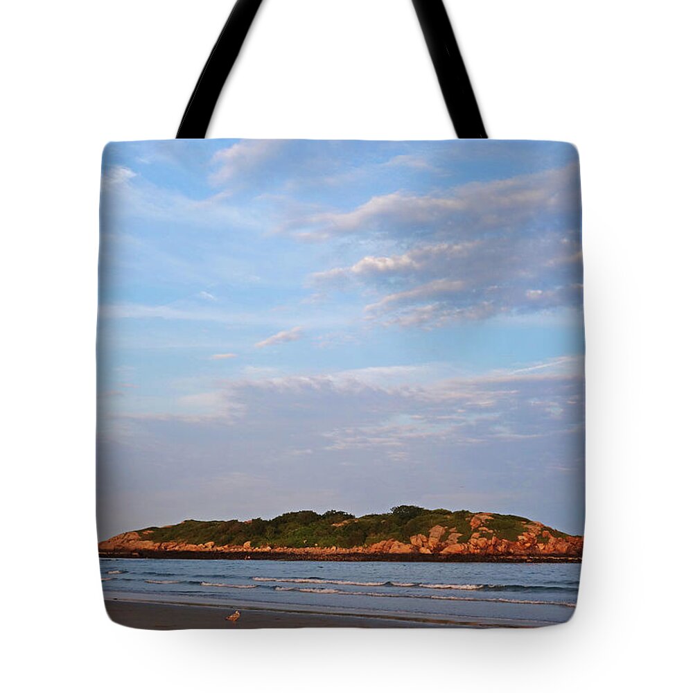 Gloucester Tote Bag featuring the photograph Purple Clouds over Salt Island Good Harbor Beach Gloucester MA by Toby McGuire