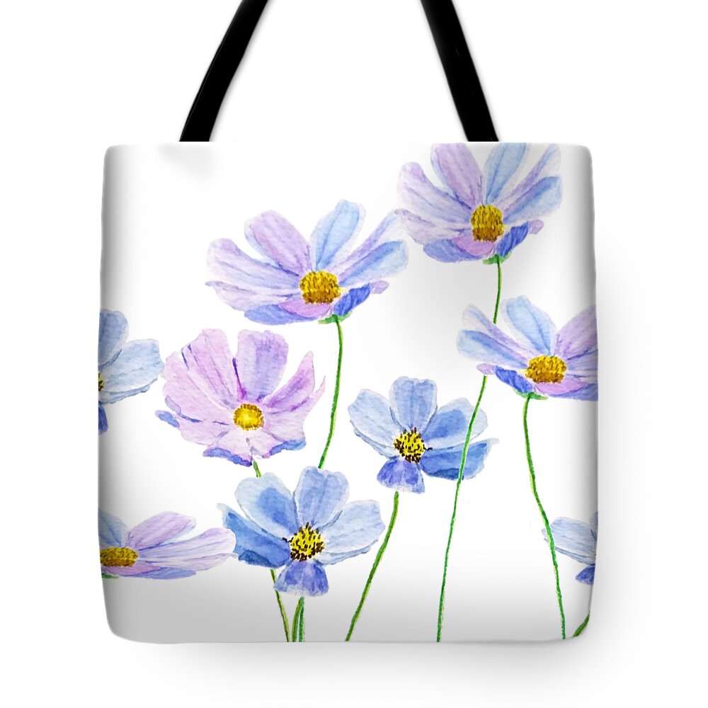 Watercolor Painting Tote Bag featuring the painting Purple Cosmos by Color Color