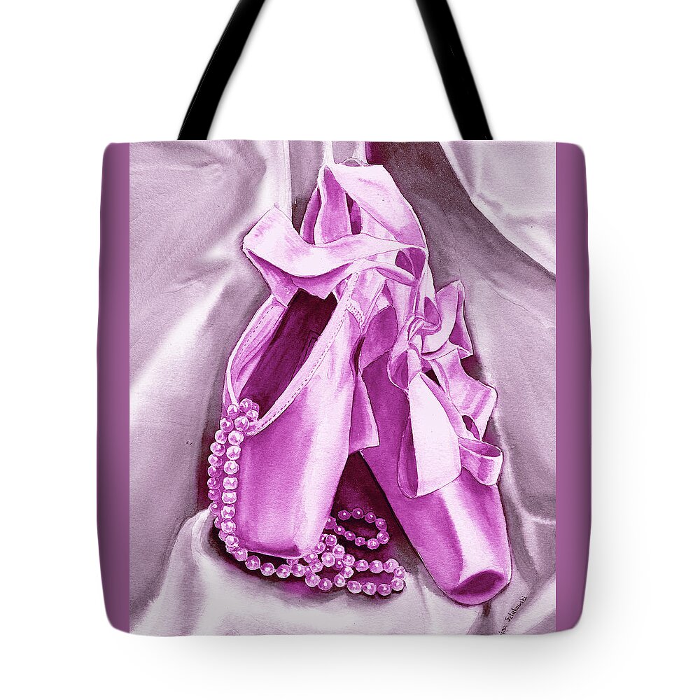 Ballet Tote Bag featuring the painting Purple Dancing Shoes by Irina Sztukowski