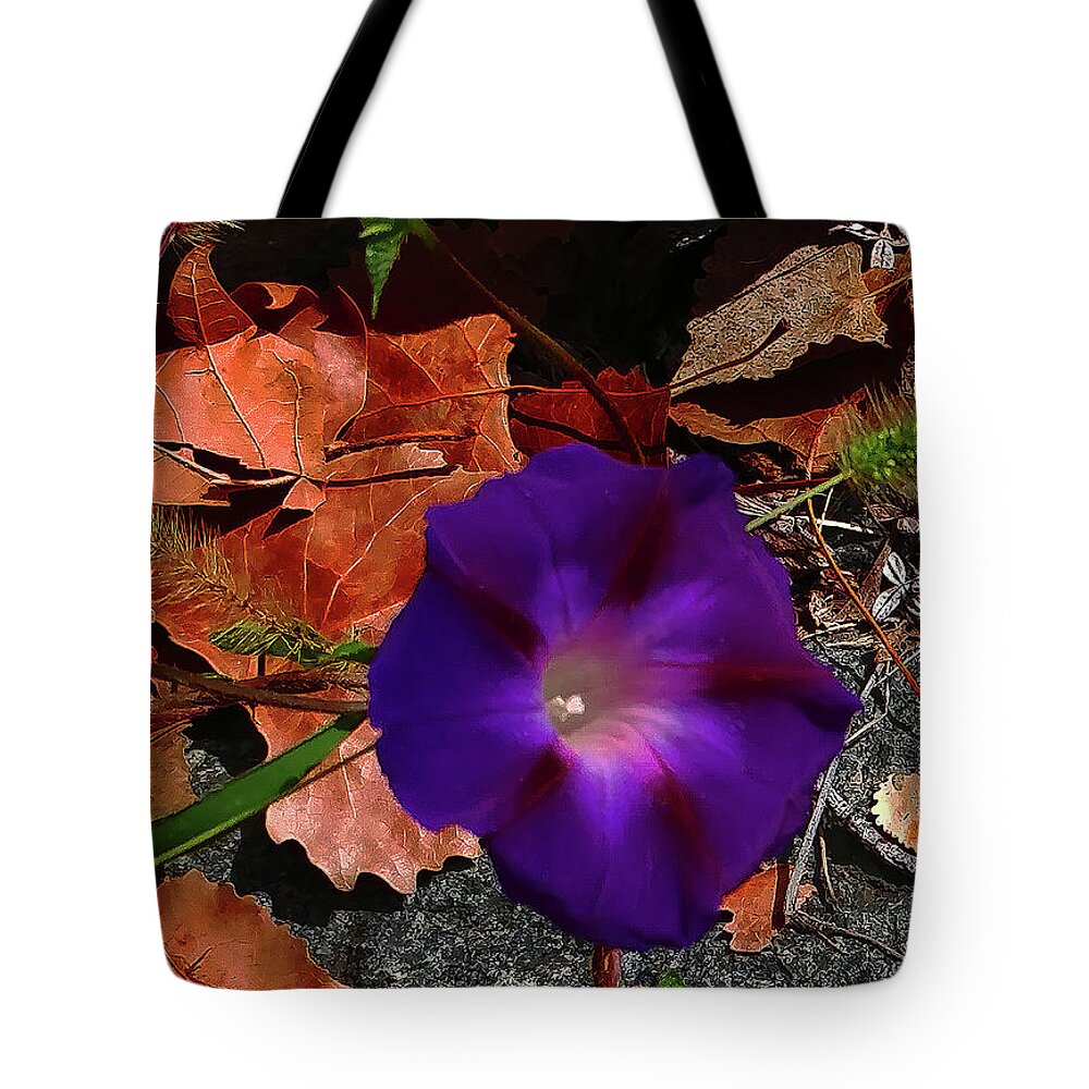 Autumn Leaves Tote Bag featuring the photograph Purple Flower Autumn Leaves by Roger Bester