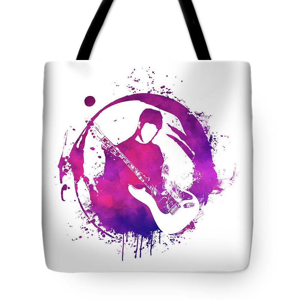 Purple Tote Bag featuring the digital art Purple Guitarist by Justyna Jaszke JBJart