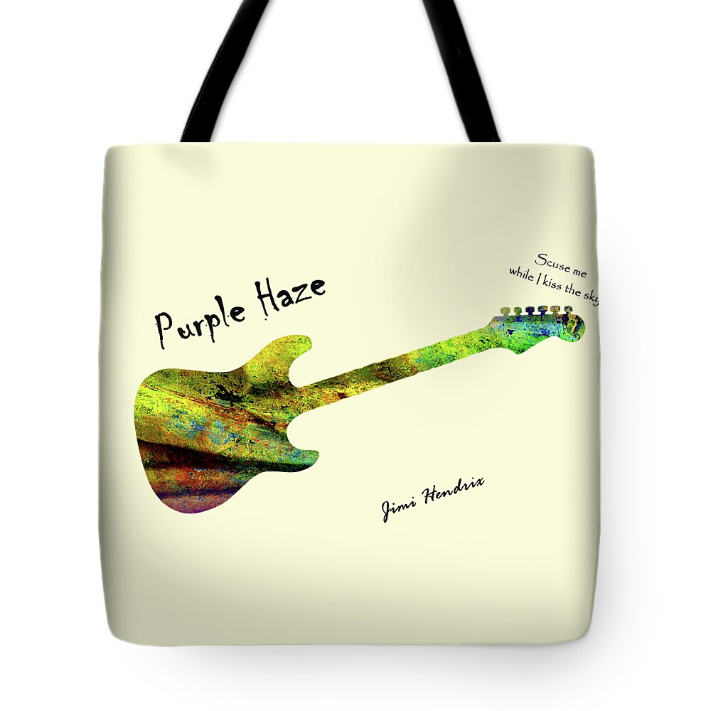 Jimi Hendrix Tote Bag featuring the painting Purple Haze Scuse Me While I Kiss the Sky Hendrix by David Dehner