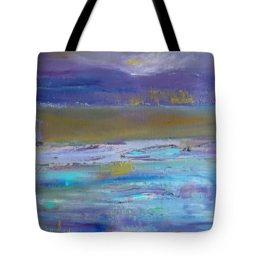 Abstract Tote Bag featuring the painting Purple Haze by Susan Esbensen