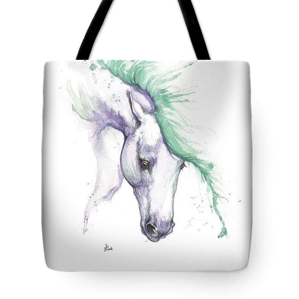 Horse Tote Bag featuring the painting Purple horse with green mane by Ang El