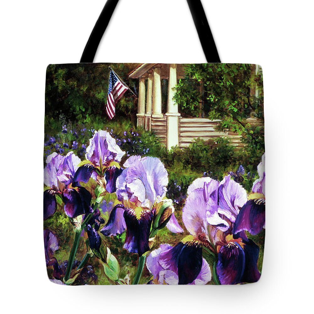 Iris Tote Bag featuring the painting Purple Irises by Marie Witte
