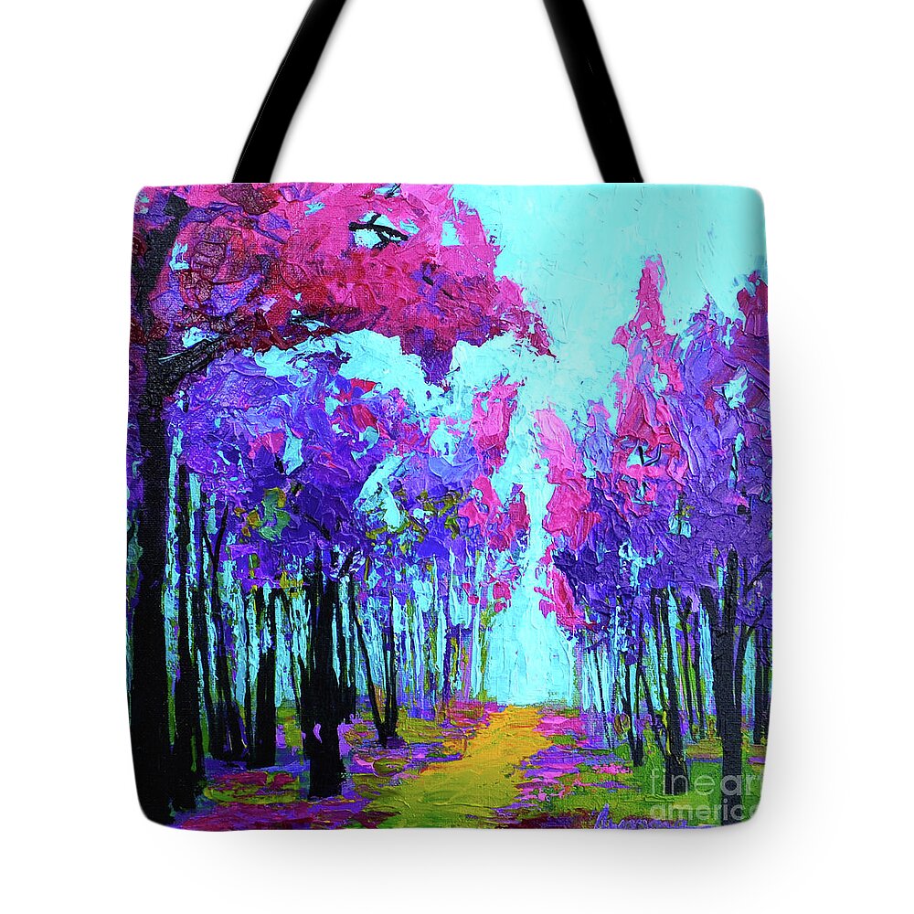 Modern Impressionist Landscape Painting Tote Bag featuring the painting Forest Trees Modern Impressionist, Palette Knife Painting by Patricia Awapara