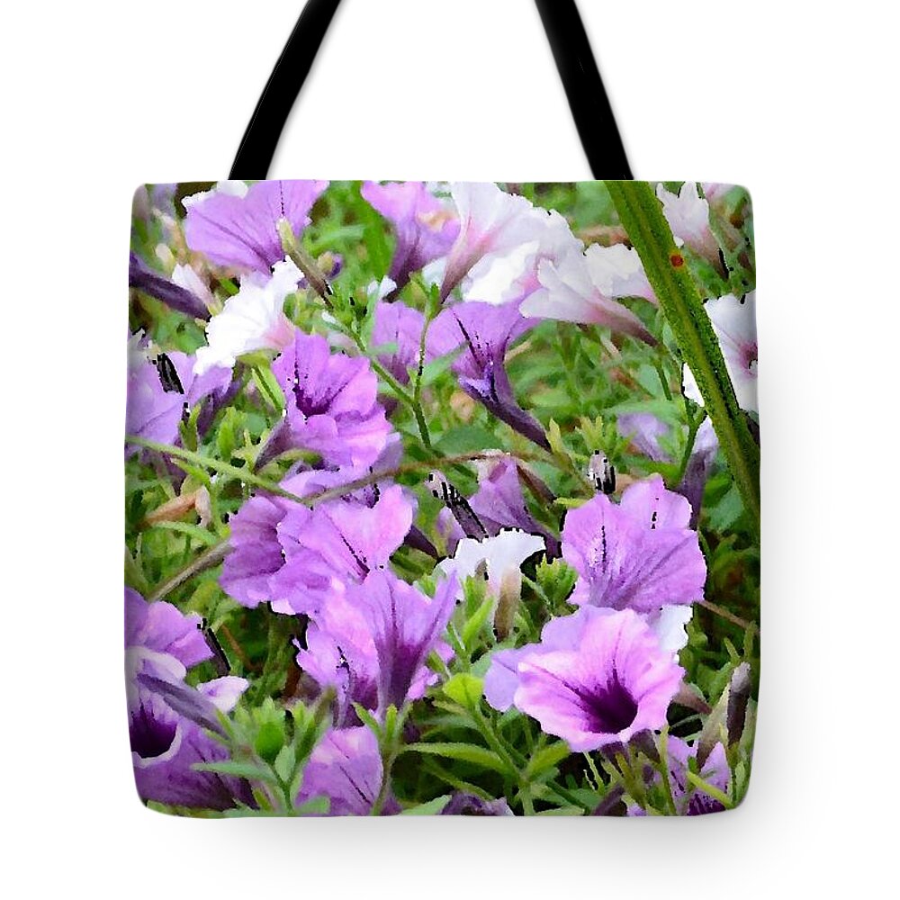Flower Tote Bag featuring the photograph Purple Petunias by Kim Bemis