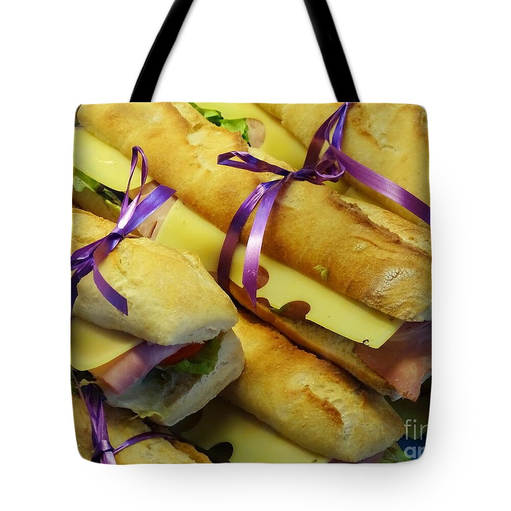 Sandwiches Tote Bag featuring the photograph Purple Ribboned Sandwiches by Lainie Wrightson