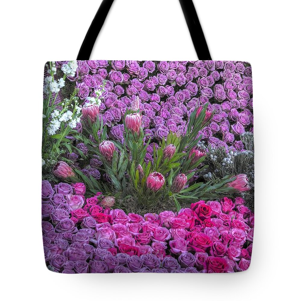 Purple Roses Tote Bag featuring the photograph Purple Roses, Pinks and White by Mathias 