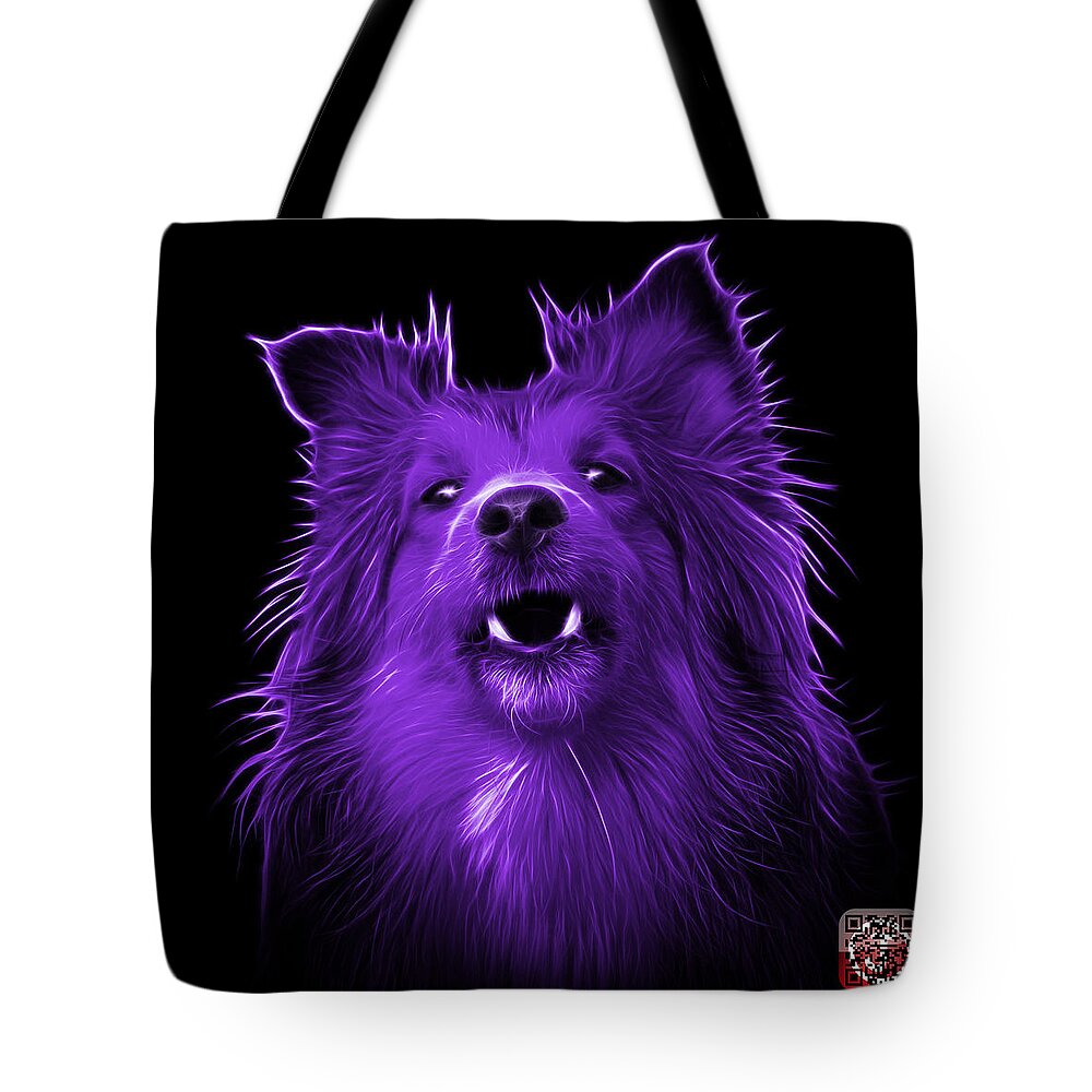 Sheltie Tote Bag featuring the painting Purple Sheltie Dog Art 0207 - BB by James Ahn