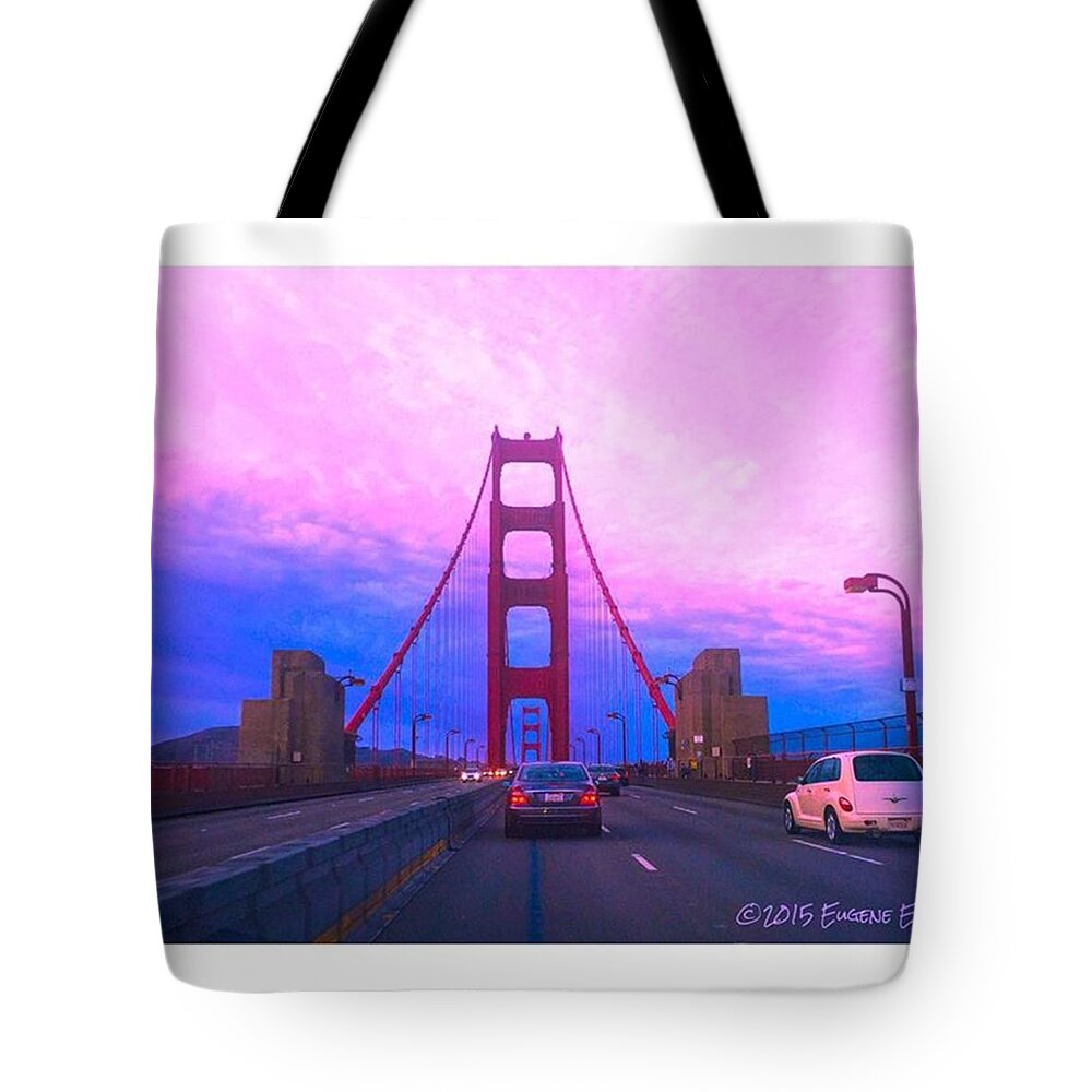Golden Gate Bridge Tote Bag featuring the photograph Purple Sky Over The Golden Gate Bridge by Eugene Evon