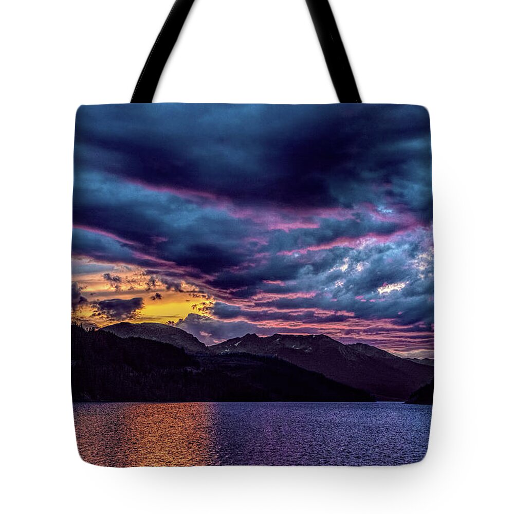 Sunset Tote Bag featuring the photograph Purple Sunset at Summit Cove by Stephen Johnson