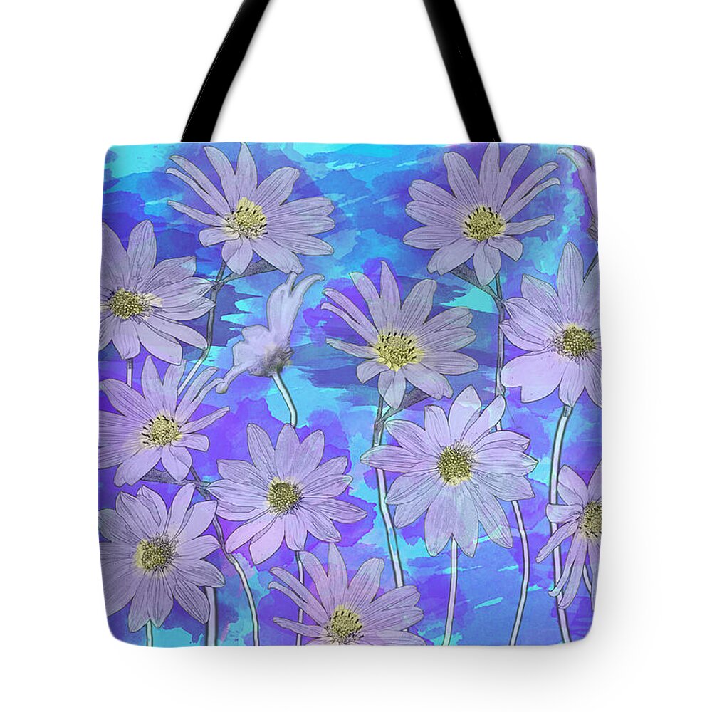 Flowers Tote Bag featuring the mixed media Purple Teal Daisy Watercolor by Patti Deters