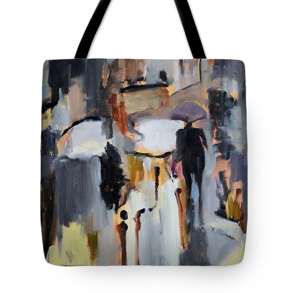 Rain Tote Bag featuring the painting Purple Umbrella by Donna Tuten