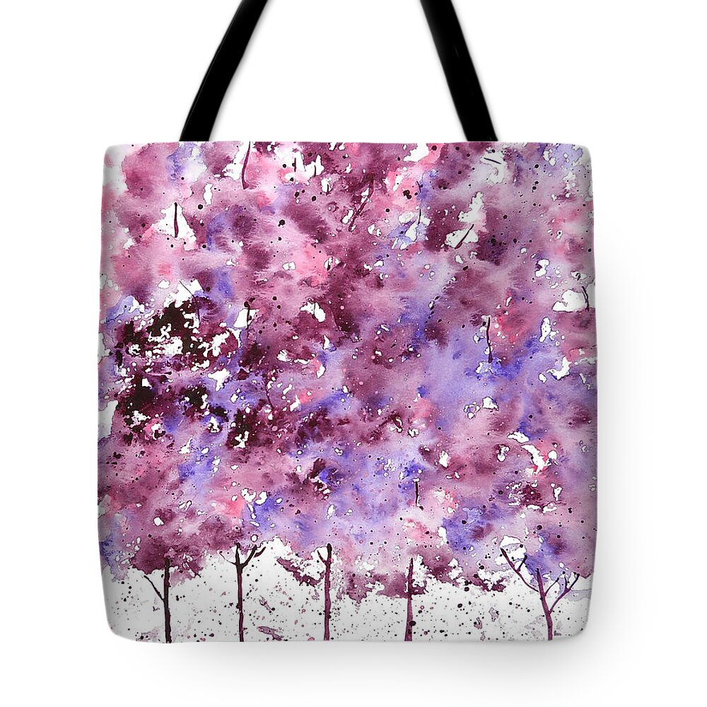 Tree Tote Bag featuring the painting Purple Watercolor Trees by Carol Crisafi