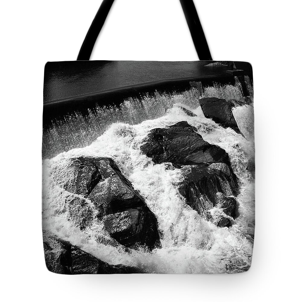 America Tote Bag featuring the photograph Quechee, Vermont - Falls 2 BW by Frank Romeo