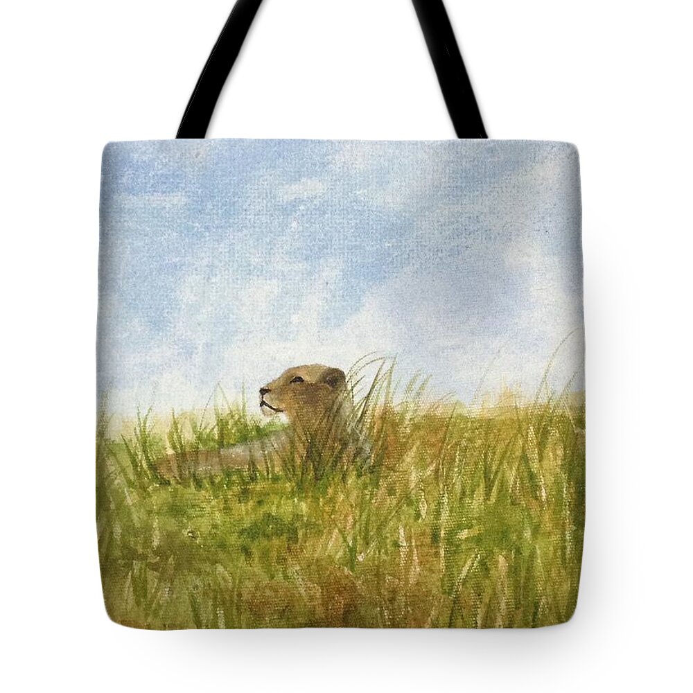 Lioness Tote Bag featuring the painting Queen by Elizabeth Mundaden