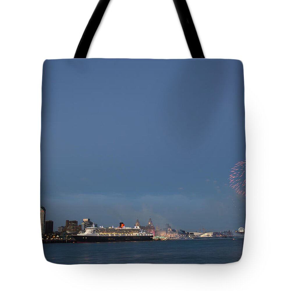  Cunard Tote Bag featuring the photograph Queen Mary 2 celebrates #175 by Spikey Mouse Photography