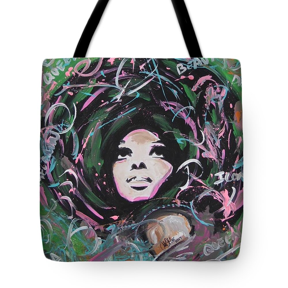 Singer Tote Bag featuring the painting Queen Of Queens by Antonio Moore