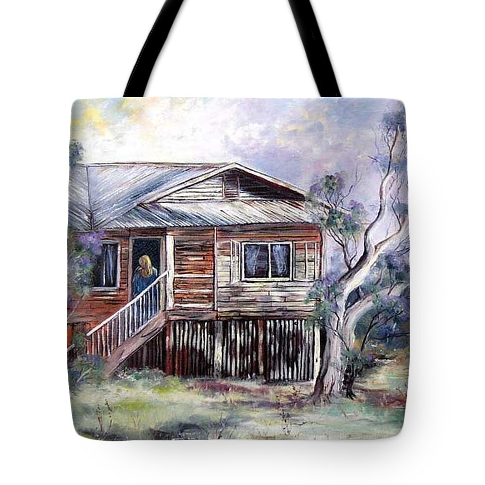 Queenslander Style Tote Bag featuring the painting Queenslander style house, Cloncurry. by Ryn Shell