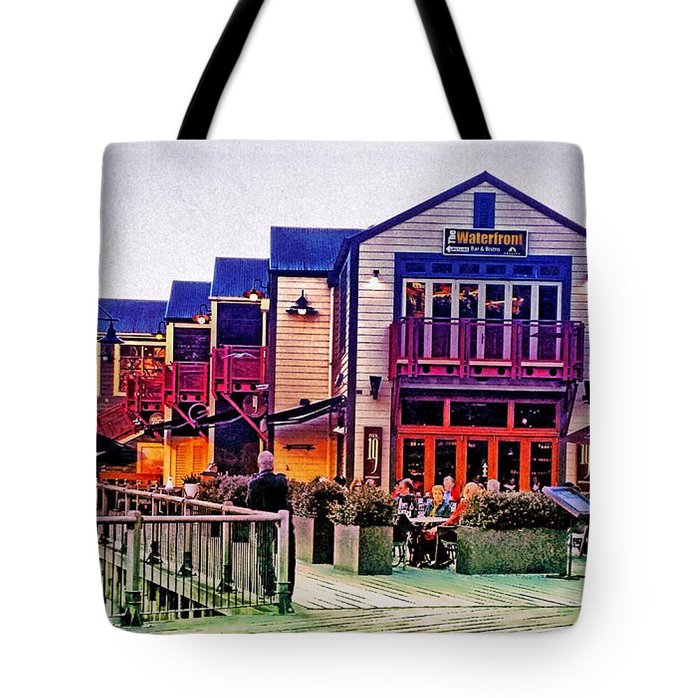 Queenstown Docks Tote Bag featuring the photograph Queenstown Waterfront at Sunset by Kathy Kelly