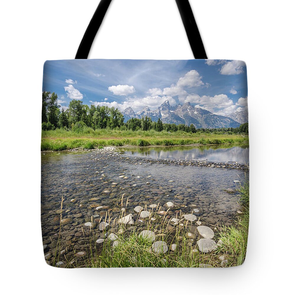 Grand Tetons Tote Bag featuring the photograph Quiet Day on the Snake by Margaret Pitcher