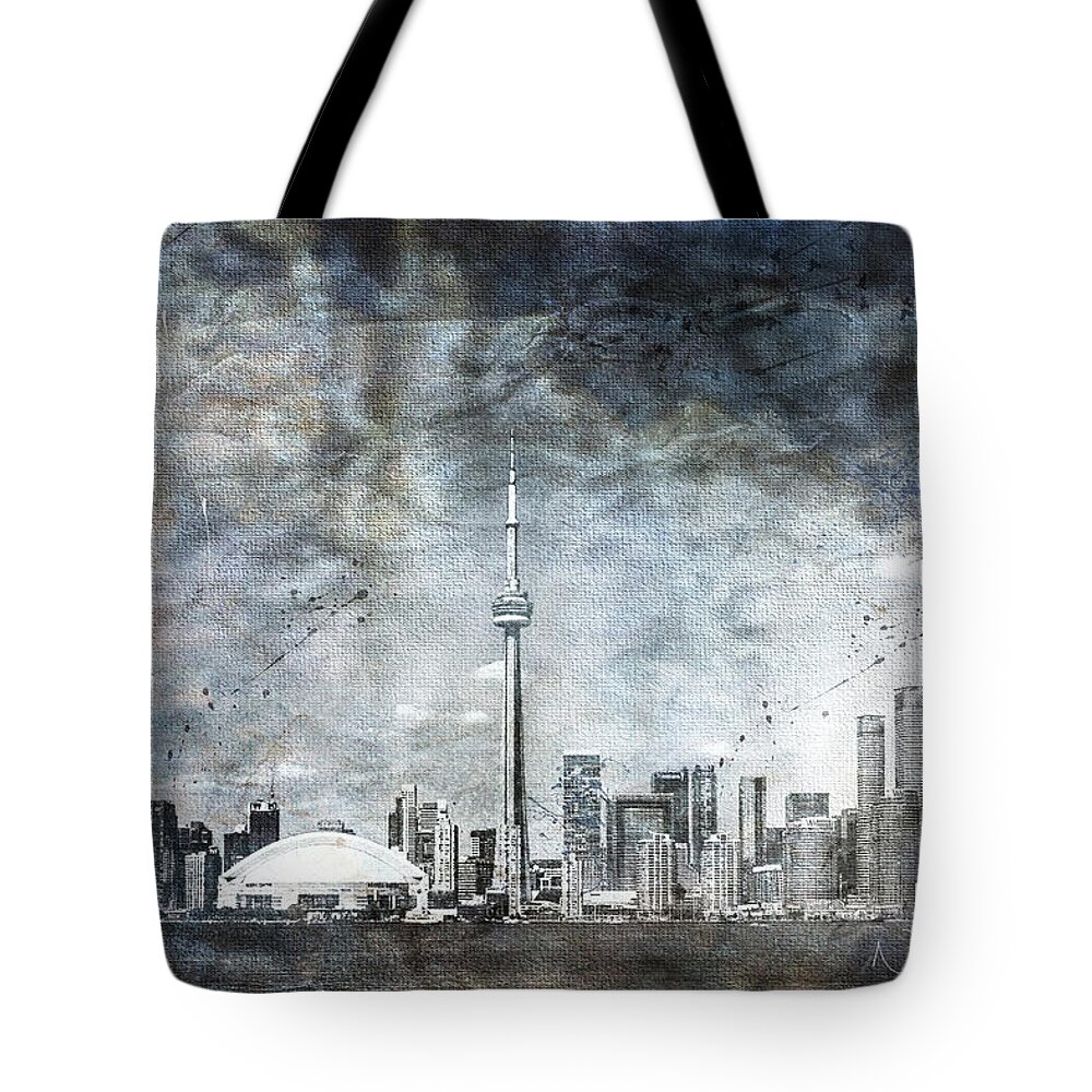 Toronto-skyline Tote Bag featuring the digital art Quiet Sky by Nicky Jameson