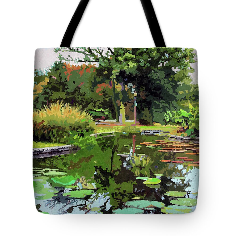 Garden Pond Tote Bag featuring the painting Quiet Time by John Lautermilch
