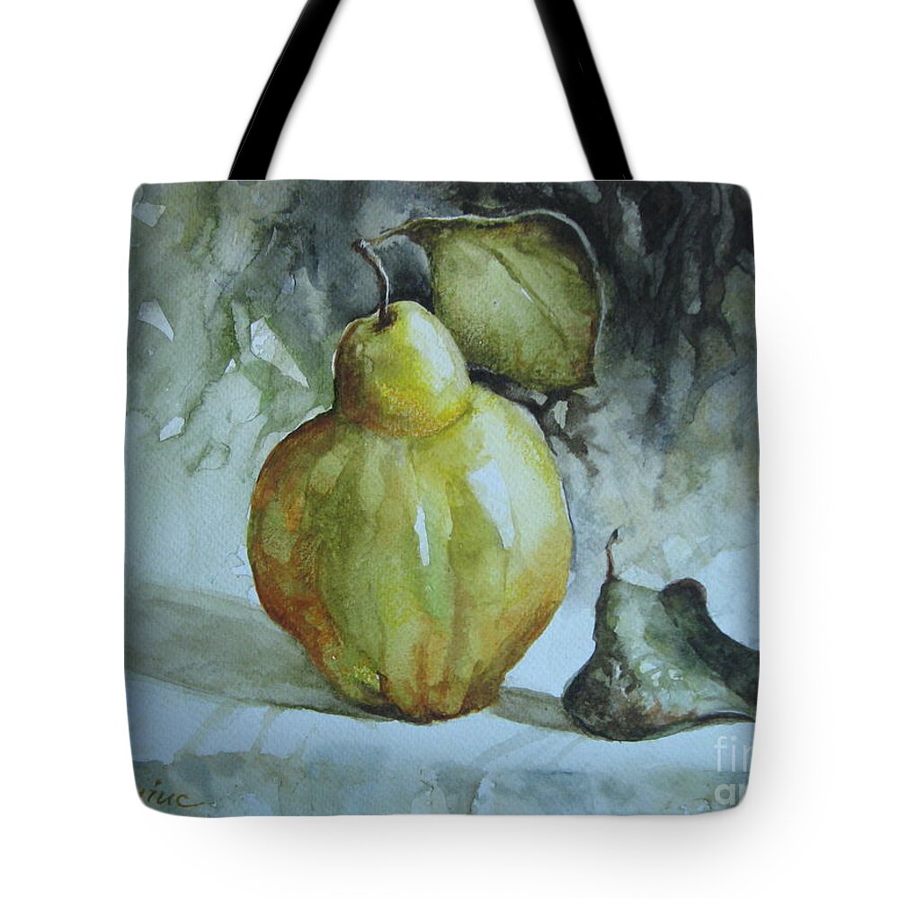 Quince Tote Bag featuring the painting Quince... by Elena Oleniuc