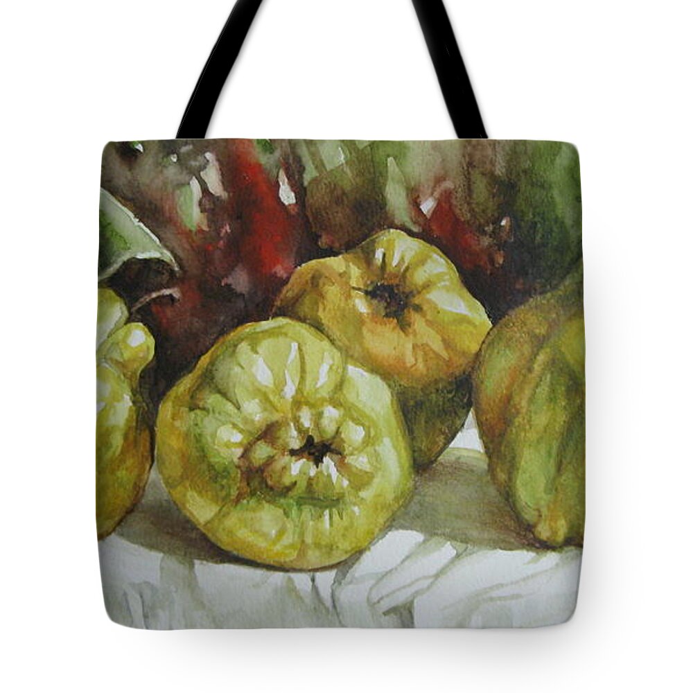 Quince Tote Bag featuring the painting Quinces by Elena Oleniuc