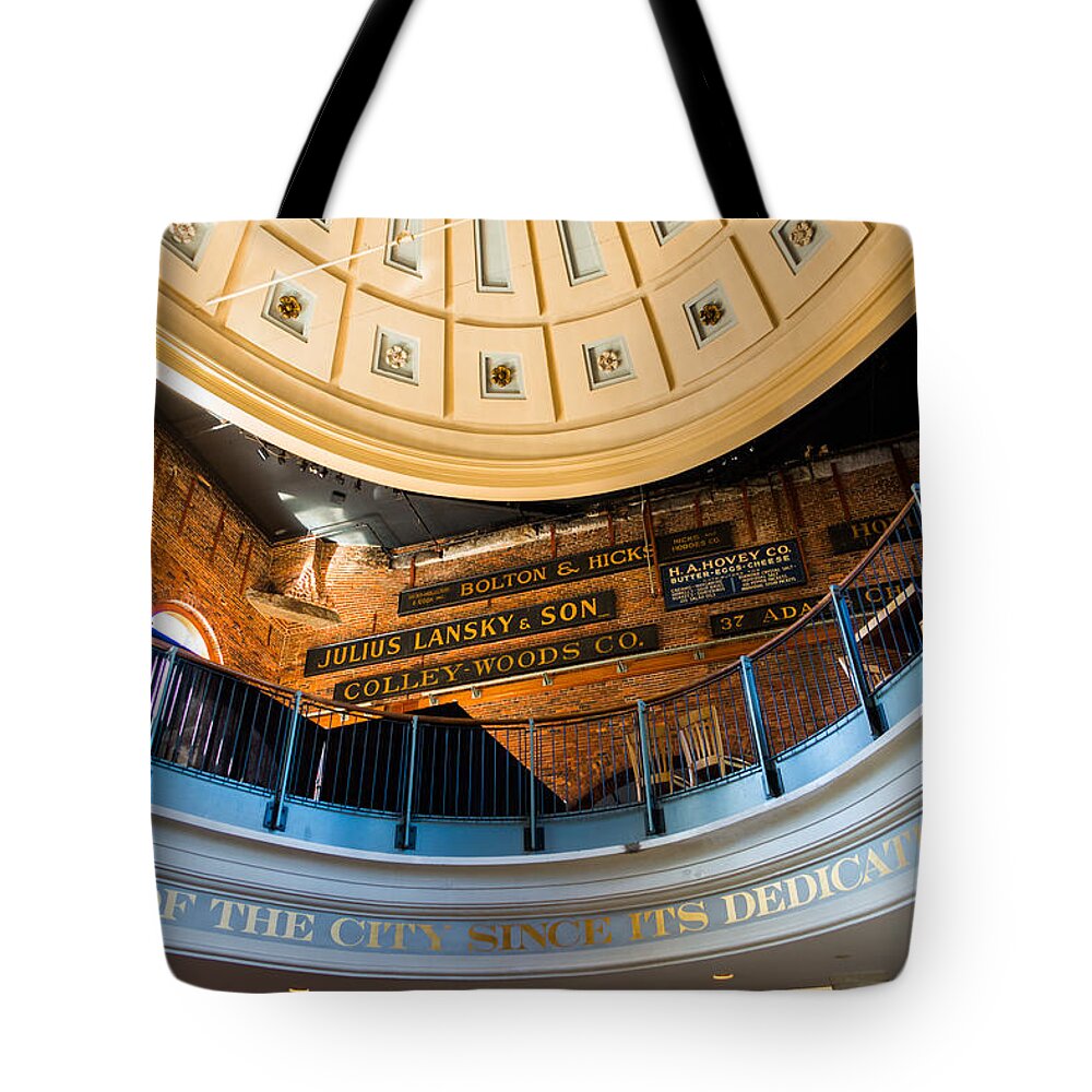 Bolton And Hicks Tote Bag featuring the photograph Quincy Market Vintage Signs by SR Green