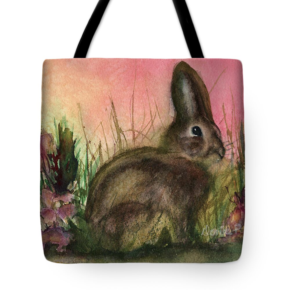 Rabbit Tote Bag featuring the painting Rabbit in Flowers by Denice Palanuk Wilson