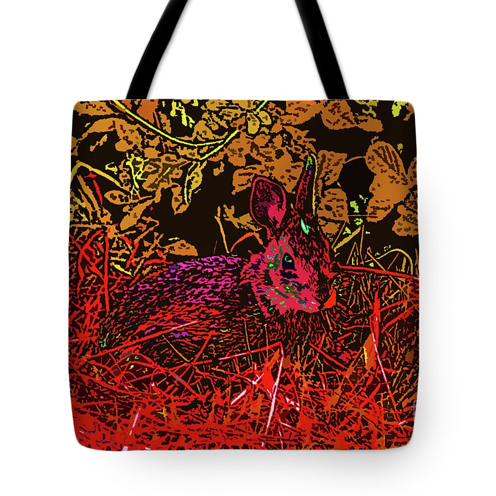 Rabbit Red Tote Bag featuring the digital art Rabbit red by Chris Taggart