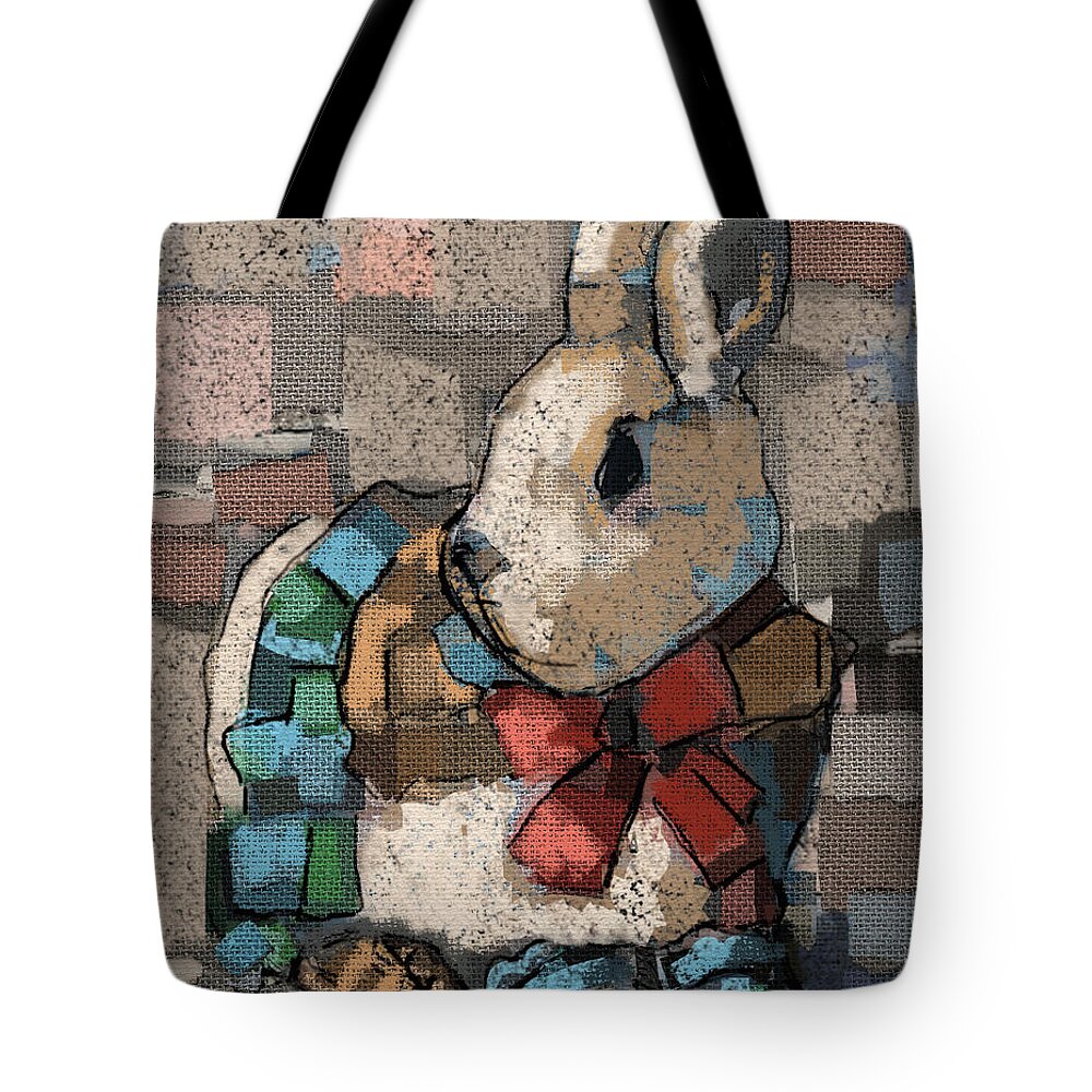 Bunny Tote Bag featuring the painting Rabbit Socks by Carrie Joy Byrnes