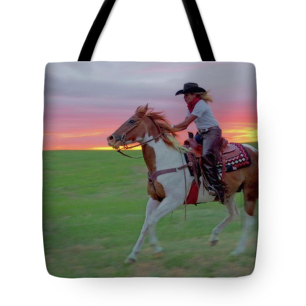 Horse Tote Bag featuring the photograph Racing the Sunset by Amanda Smith