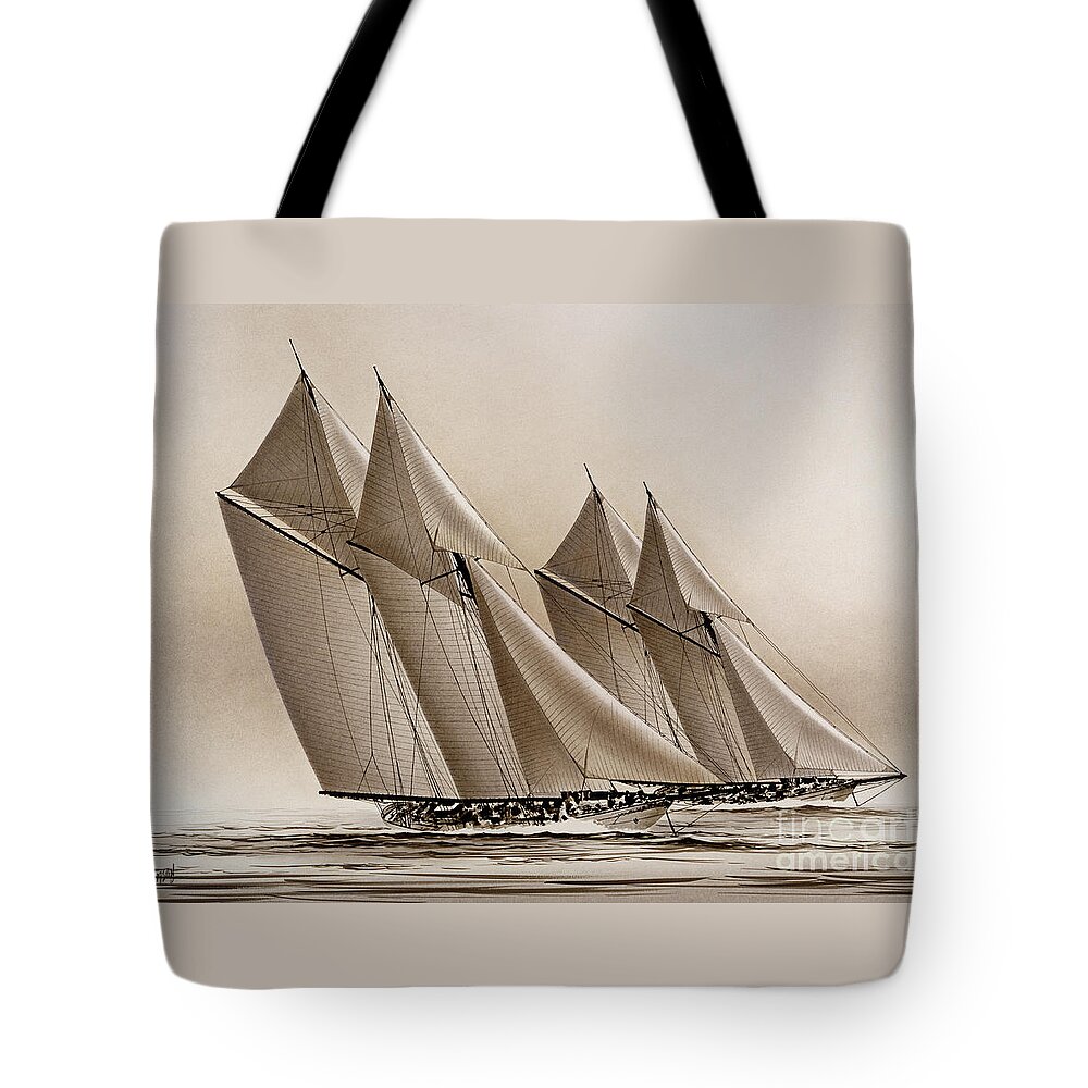 Tall Ship Print Tote Bag featuring the painting Racing Yachts by James Williamson